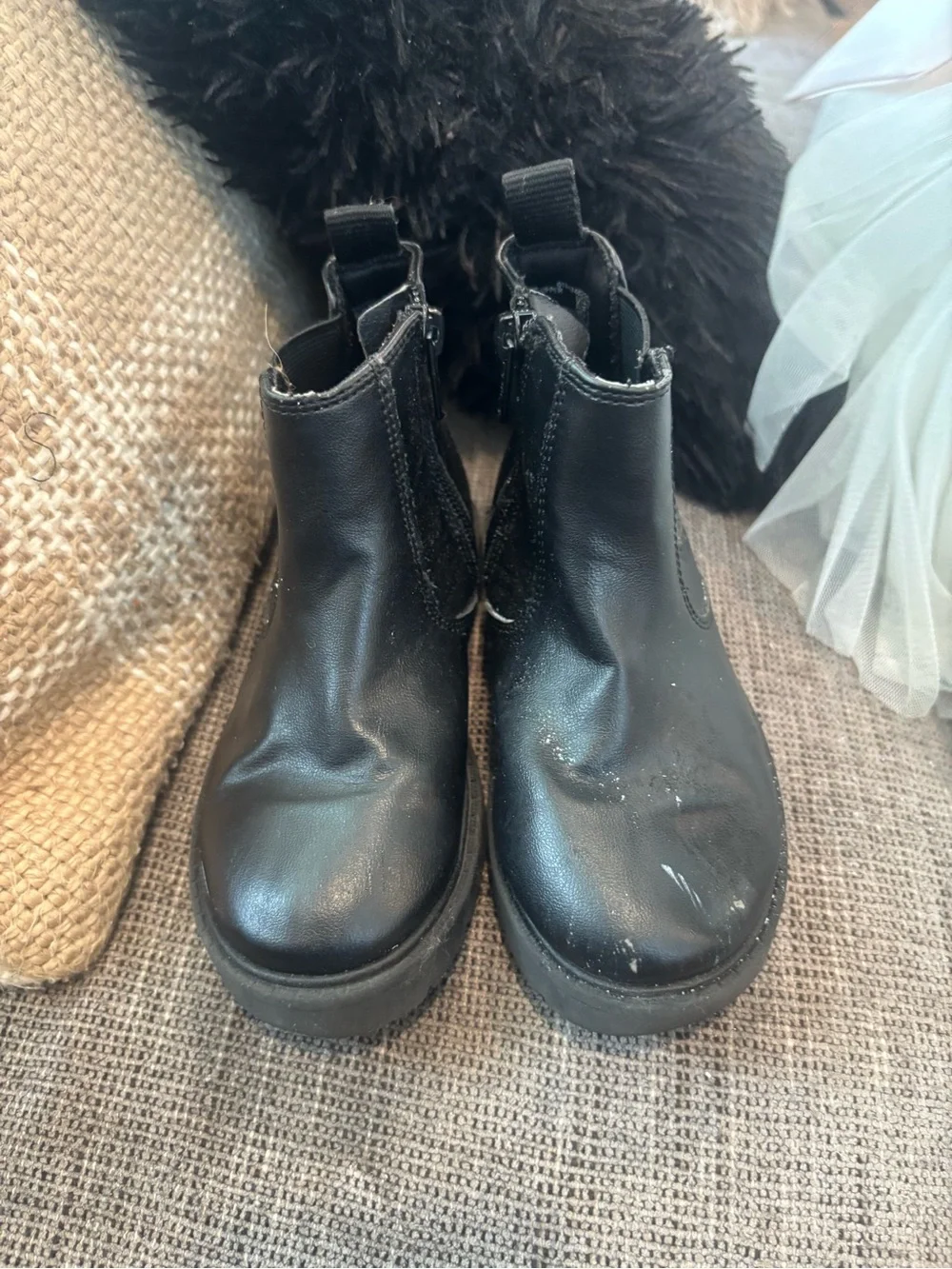 wonder nation Black Kids Lace-Up Boots with Star Tread